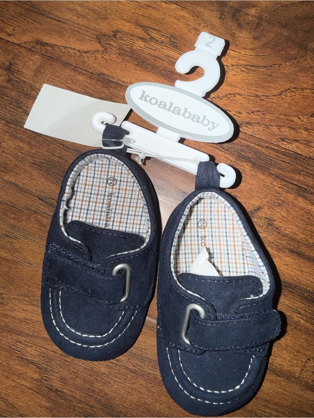 Koala Kids Navy Suede-Look Baby Moccasins with Plaid Lining